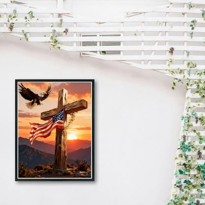 Independence Day Paint by Numbers Kit for Adults Beginner,4Th of July Acrylic Paint by Number Kits on Canvas,Bald Eagle and Cross Digital Oil Painting Art Kits for Home Decor without Frame 16x20 Inch.