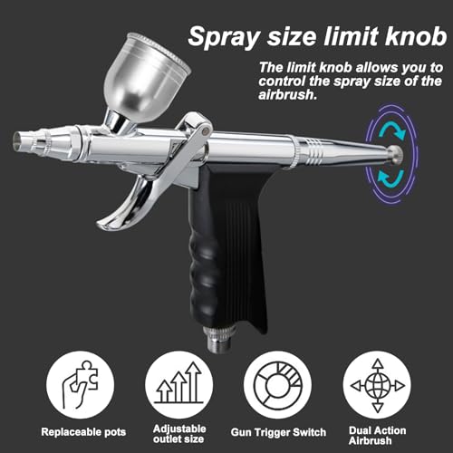 0.3mm Airbrush Kit Dual Action Air Brush Painting Set with 7/30/40cc Cup