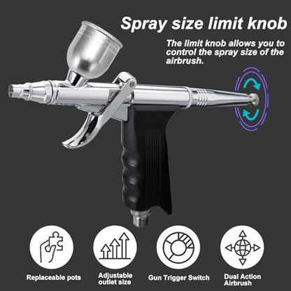 0.3mm Airbrush Kit Dual Action Air Brush Painting Set with 7/30/40cc Cup