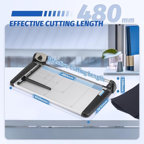 480mm(18.90") Rotary Paper Trimmer, 15 Sheets Heavy Duty Paper Trimmer | Sharp & Safe Blade, Effective for A3-A6 Sizes, Commercial Grade Rotary Paper Cutter for Home/Office/School, Black & Silver - size: 18.90"