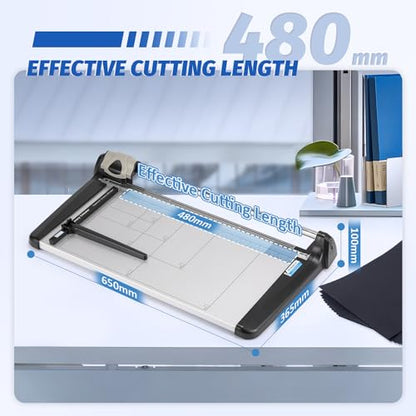480mm(18.90") Rotary Paper Trimmer, 15 Sheets Heavy Duty Paper Trimmer | Sharp & Safe Blade, Effective for A3-A6 Sizes, Commercial Grade Rotary Paper Cutter for Home/Office/School, Black & Silver - size: 18.90"