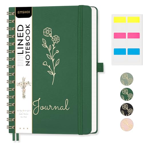 EMSHOI Lined Spiral Journal Notebook, 140 Numbered Pages, A5 (5.7" x 8.2") - color: Dark Green, style: A5 Lined
