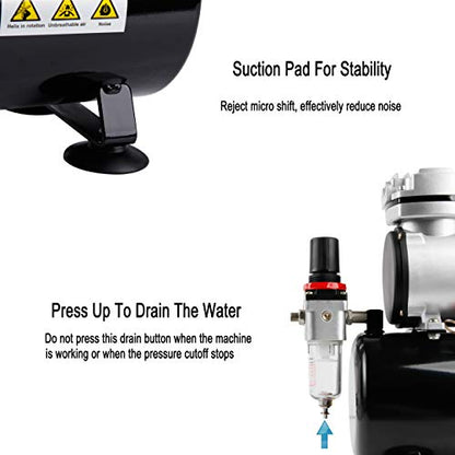 Timbertech Airbrush Kit With Compressor AS-186K With Airbrush Gun, Air Hose, Cleaning brush & Paints for hobby, graphic and so on