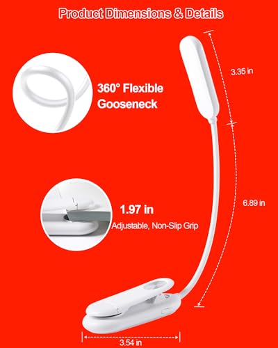 630nm Red Book Light for Reading at Night - Zero Blue Light, Dimmable Reading Lights for Books in Bed, LED Book Lamp Clip on, Gift for Students Parents Nurse Studying Travel (2 Pack) - size: White-2 Pack