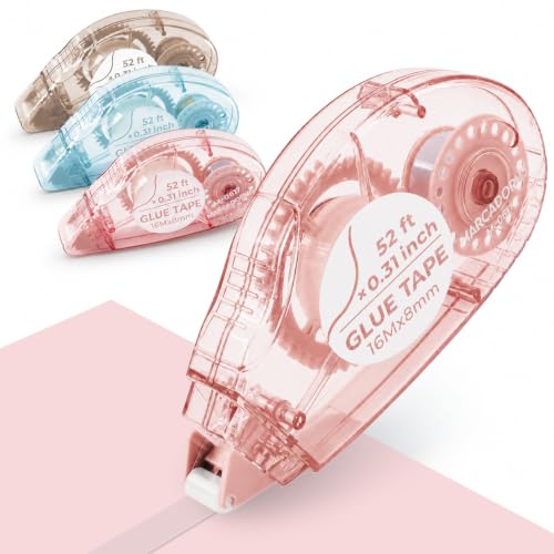 MARCADORUS Glue Tape Roller, Double Sided Tape Scrapbook 4 Pack Extra Long | 52Ft x 0.31In Per Roller, Clean Adhesive for Photos, Scrapbooking, Journaling, Card Making, Paper Crafts & Teacher Supplies - size: 52.5 Ft x 0.31 In : 4 Pack