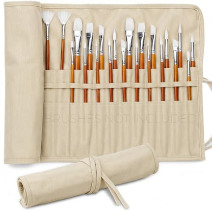 30-Slot Roll-Up Canvas Brush Holder, Washable Paint Brush Case, Beige | Durable Canvas Organizer for Artists, Portable Travel Design, Fits Brushes & Art Supplies (Brushes not Included) - color: Beige