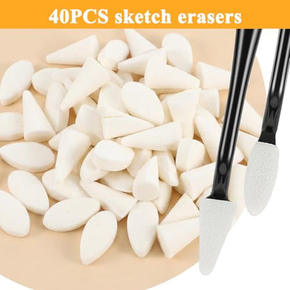4Pcs Paper Art Blending Stumps, Oil Pastel Tools, Oil Pastel Blender Stump and 40 Pcs Blending Sponge Wipers, Sketch Drawing Tools Ideal for Highlighting, Shadowing, and Correcting Drawing