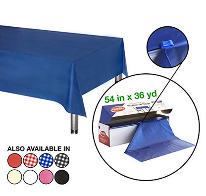 Neatiffy Disposable Plastic Tablecloth Roll | Indoor/Outdoor Table Cloth | Table Cover Roll for Rectangle, Square, Round Tables | Picnic, Party, Banquet, Birthdays, Weddings -54 in x 108 ft-Royal Blue - color: Royal Blue
