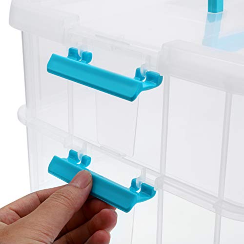 JUXYES 2-Tiers Plastic Stack Carry Storage Containers Box wih Handle Lids - color: Blue