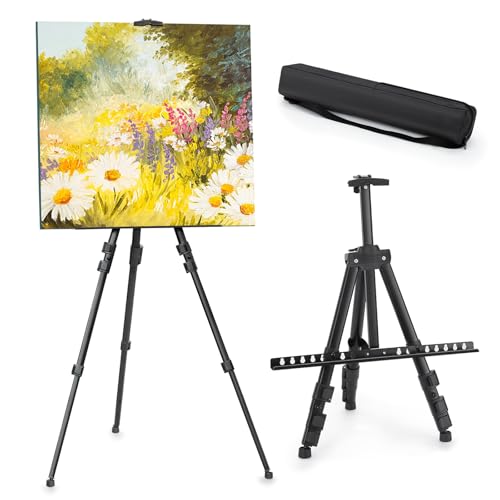 JEAWIWI 1 Pcs Adjustable Easel Stand, from 17 to 66 inches, Black | Poster Holder Stand, with Portable Bag, Travel Canvas Holder, Adjustable Height for Sign, Painting, Display