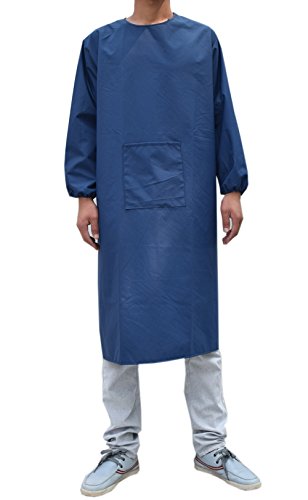 Adults Long Sleeve Cooking Kitchen Apron Waterproof Artist Drawing Apron - color: Navy, size: Medium