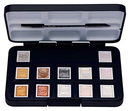 Van Gogh Watercolor Paint Set, Plastic Pocketbox, 12-Half Pan Specialty Metallic & Interference Colors Selection - color: 12 Metallic/Interference (Plastic Pocketbox), style: Half Pan
