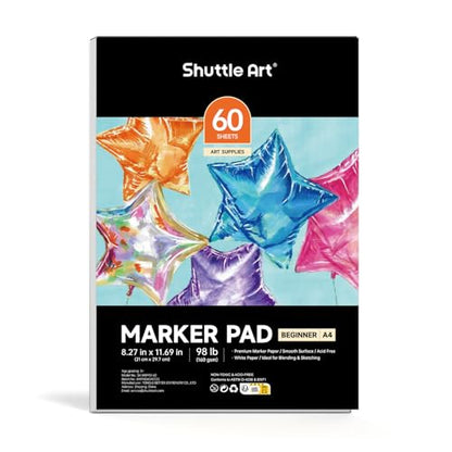 Shuttle Art Marker Pad,11.69”x8.27” Portable A4 Sketchbook, 60 Sheets Drawing Paper, 98LB/160GSM Smooth Surface Bleedproof Art Paper, Glue-Bound, Great for Beginners to Draw, Paint & Sketch - size: 11.69x8.27 inch