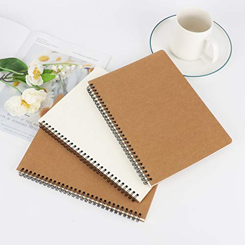 EUSOAR Spiral Blank Notebooks, B5 3 packs 7.3"x10.2" Unlined Travel Writing Notebooks Journal, Memo Notepad Sketchbook, Students College Office Business Subject Diary Spiral Book Journal-Kraft Cover - color: Kraft, size: B5-3 Packs