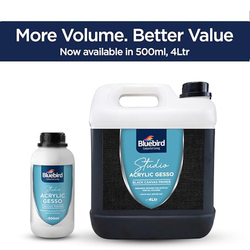 BLUEBIRD Studio Acrylic Gesso - Liquid Gesso Primer for Arylic Painting, Surface Prep Medium (Black, 135.2 Fl Oz)