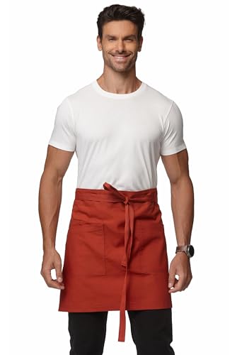 Waist Apron for Men Server Bistro Half 4251BY - color: Rust Red, size: 1 Pack
