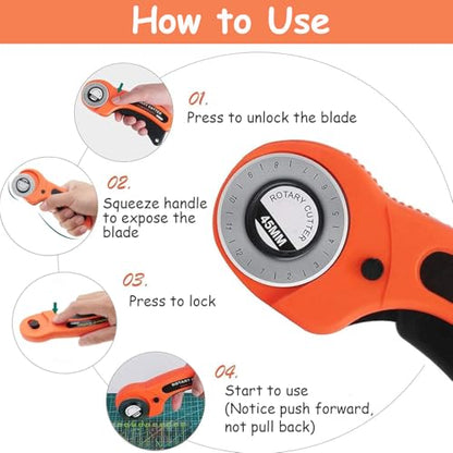 Rotary Cutter Set 96pcs,Quilting Kit Include 45mm Fabric Cutter with 5 Extra Blades,Patchwork Ruler, Needles, Clips & Pins for Sewing, Scrapbooking, Leather Dressmaking