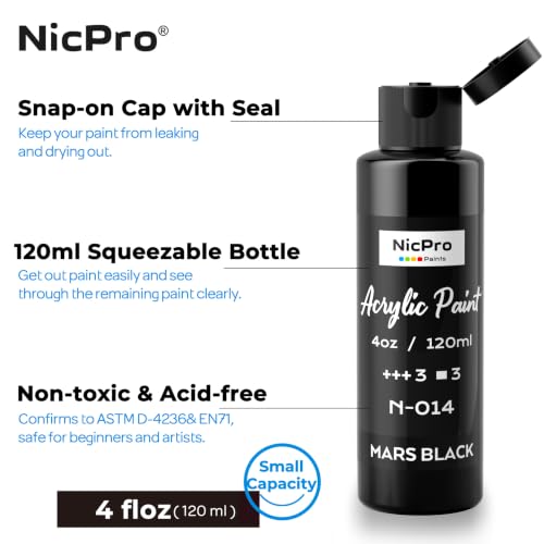 Nicpro White & Black Acrylic Paint (4 oz / 120 ml Each), Rich Pigments - color: White & Black, size: 4 Fl Oz (Pack of 2)