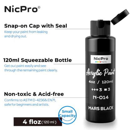 Nicpro White & Black Acrylic Paint (4 oz / 120 ml Each), Rich Pigments - color: White & Black, size: 4 Fl Oz (Pack of 2)
