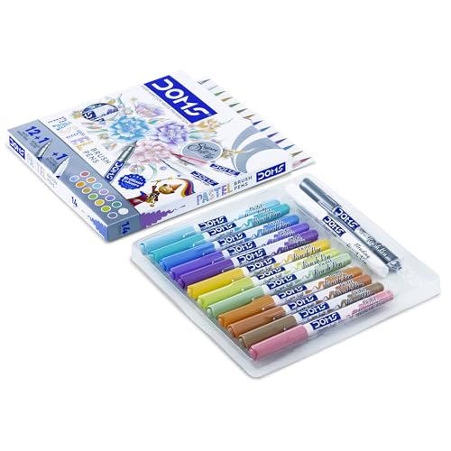 Doms Super Soft Tip Pastel Shades Brush Pen Set | 12 Pastel + 1 Silver + 1 Blender | Ideal for Doodling, Illustrations, Calligraphy, Artists & Professionals | Pack of 1