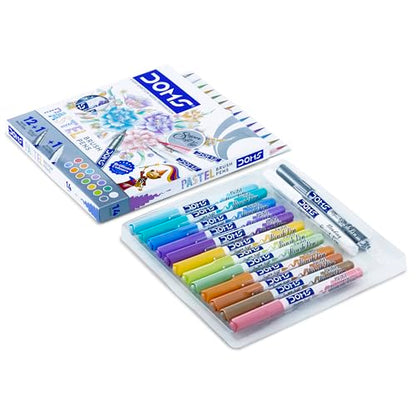 Doms Super Soft Tip Pastel Shades Brush Pen Set | 12 Pastel + 1 Silver + 1 Blender | Ideal for Doodling, Illustrations, Calligraphy, Artists & Professionals | Pack of 1