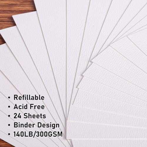 Watercolor Sketchbook A5 (8.3" x 5.8"), 24 Sheets 100% Cotton Cold Press 300GSM 140LB, Refillable Paper with Dual-Sided Consistent Texture, for Watercolor, Gouache, Acrylic & Mixed Media - color: Brown