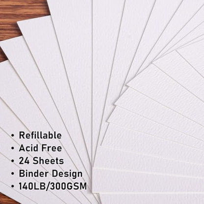 Watercolor Sketchbook A5 (8.3" x 5.8"), 24 Sheets 100% Cotton Cold Press 300GSM 140LB, Refillable Paper with Dual-Sided Consistent Texture, for Watercolor, Gouache, Acrylic & Mixed Media - color: Brown