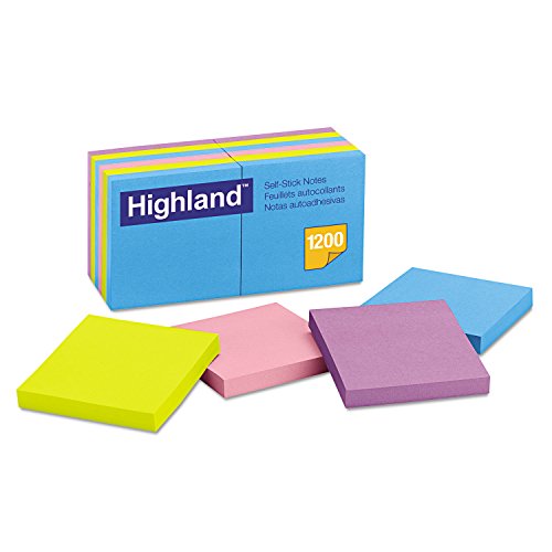 3M Highland Pop-up Sticky Notes, 3 x 3 Inches, Assorted Bright Colors, 12 Pack (6549B)