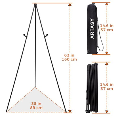 ARTASY 63" Easel Stand for Wedding Signs, Black, 3 Packs with Carry Bags - color: Black