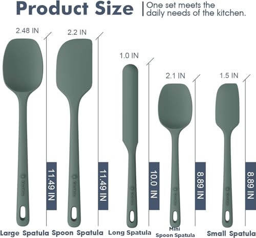 ChefAide 5 Pieces Silicone Spatula Set, Food Grade Rubber Spatula, Upgrade Strong Handle with Ergonomic Grip, Heat Resistant Up to 600°F for Nonstick Cookware, Cooking - color: Dried Thyme, size: 5 pieces