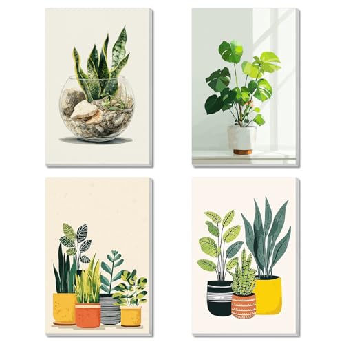 4 Pack Framed Paint By Numbers Kit for Adults Beginner Green Plant Adult Paint By Number Kits on Canvas Plants Painting By Numbers for Adults with Frame Diy Painting Kits for Home Wall Art 8x12 Inch - color: NZT1316, size: 8x12 Inch