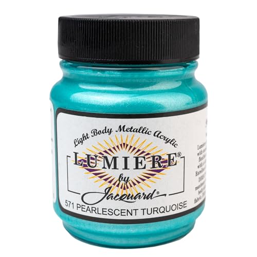 Jacquard Lumiere 2.25oz Fabric Paint Pearlescent Turquoise - Metallic Paint for Fabric Leather Canvas Paper and Wood - Light-bodied Metallic Acrylic Paint - Lightfast & Vibrant Metallic Acrylic Paints - color: Pearlescent Turquoise, size: 2.25 Fl Oz (Pack