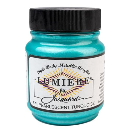 Jacquard Lumiere 2.25oz Fabric Paint Pearlescent Turquoise - Metallic Paint for Fabric Leather Canvas Paper and Wood - Light-bodied Metallic Acrylic Paint - Lightfast & Vibrant Metallic Acrylic Paints - color: Pearlescent Turquoise, size: 2.25 Fl Oz (Pack