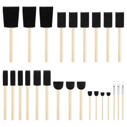 XDT Foam Paint Brushes Bulk Set - 25Pack Sponge Brushes with Wood Handles for Acrylic Painting, Wood Staining, Mod Podge, Glue & Crafts - Disposable Assorted Sizes Paintbrush - size: Foam Brush Assorted