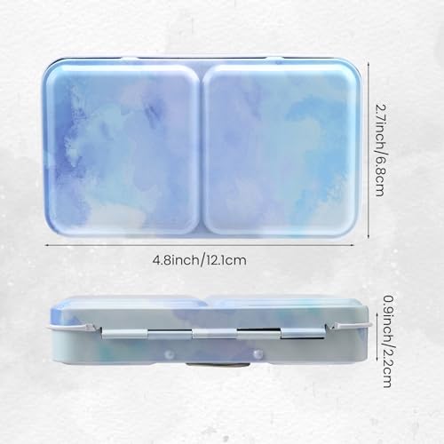 Blue Metal Watercolor Tin Palette - Empty w/ Paint Tray & 14 Half Pans - Robust & Functional - Perfect for Plein Air & Studio Painting - style: Far Mountain