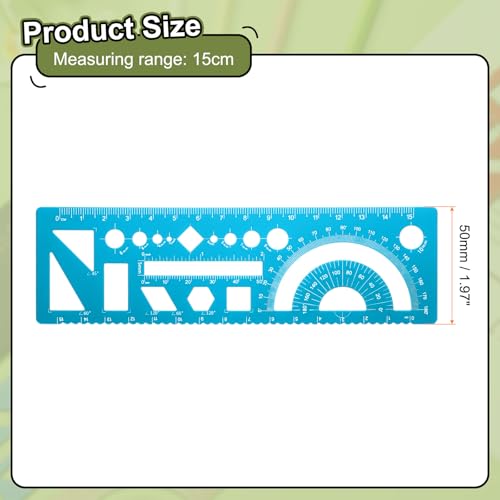HARFINGTON 2pcs Multifunctional Geometric Rulers 15cm Metric and SAE Aluminum Straight Edge Protractor Angle Math Measuring Ruler Geometric Drawings Templates for Drawing Drafting, Blue - color: Light Blue