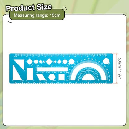 HARFINGTON 2pcs Multifunctional Geometric Rulers 15cm Metric and SAE Aluminum Straight Edge Protractor Angle Math Measuring Ruler Geometric Drawings Templates for Drawing Drafting, Blue - color: Light Blue