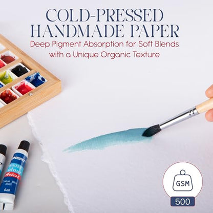 Wanderings Thick Handmade Watercolor Paper with Deckled Edge - 11x17-500GSM Premium White Cold-Pressed Textured Mixed Media Paper Made with Recycled Cotton - 15 Loose Leaf Sheets - color: White, size: 11x17 inches