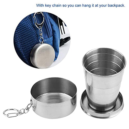 Stainless Steel Collapsible Cup, Camping Folding Cup Retractable Travel Mug with Lid Keychain Portable Drinking Outdoor Demountable Stackable Expandable Protective Cap for Hiking Picnic Coffee(S) - size: 2 Ounces