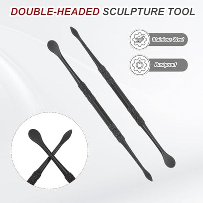 HARFINGTON 7pcs Wax Carving Tool 4.75" Double-Headed Stainless Steel Sculpture Tools Kit Modeling Engraving Sculpting Spoons for Clay Pottery Crafts Shaping, Black Plated - color: Black Plated