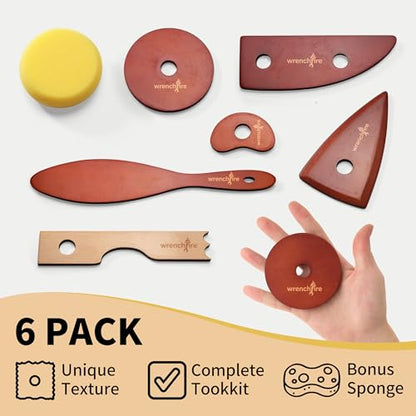Pottery Ribs Tool Set, Clay Ceramic Shaping & Smoothing Tools, Pottery Foot Shaper Trimming for Carving,Beech Wood (6 Pieces) - color: Blue