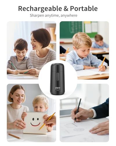 Rechargeable Electric Pencil Sharpener, Auto in & Out, Black | Adjustable Sharpness, Easy to Clean, Fast Sharpening, for 6-8mm Pencils Students, Teachers, Artist, Classroom, School, Office - color: Black