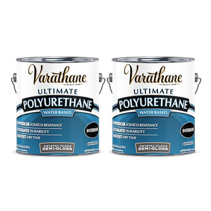 Varathane Ultimate Semi-Gloss Clear Polyurethane | Water-Based, Crystal Clear Protection, Scratch & Stain Resistance, Interior Wood Surfaces, Durable Finish, Gallon - color: Semi-Gloss, size: 4 Quart (Pack of 2)