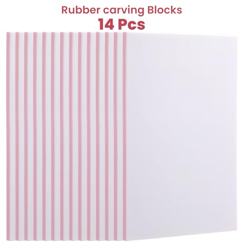 14 Pack Rubber Carving Block, 4" x 6" Easy Cut Lino Blocks, Soft Linoleum Block for Printmaking, Stamps, Crafts