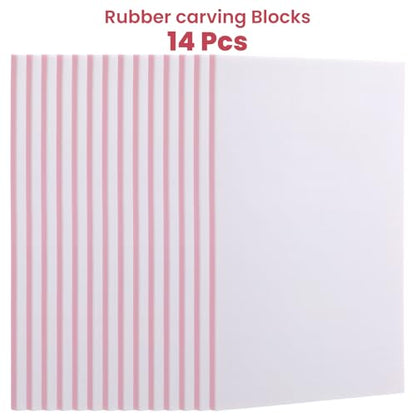 14 Pack Rubber Carving Block, 4" x 6" Easy Cut Lino Blocks, Soft Linoleum Block for Printmaking, Stamps, Crafts