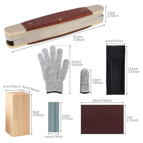21PCS Foldable SK5 Steel Wood Carving Knife Set with Storage Bag & Gloves | SK5 high carbon steel, sharpening stone sandpaper & beech blanks, cut-resistant gloves, for DIY whittling woodworking crafts