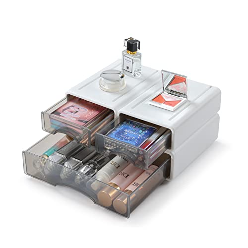 White Desktop Drawer Organizer Unit for Office Paper and Supplies | White, 1 Large & 2 Small Drawers for Stationery Paper Clip Binder Pencil, Stackable Multi Storage Drawers, Tabletop Craft Box - color: 3 Mixed Drawers, White