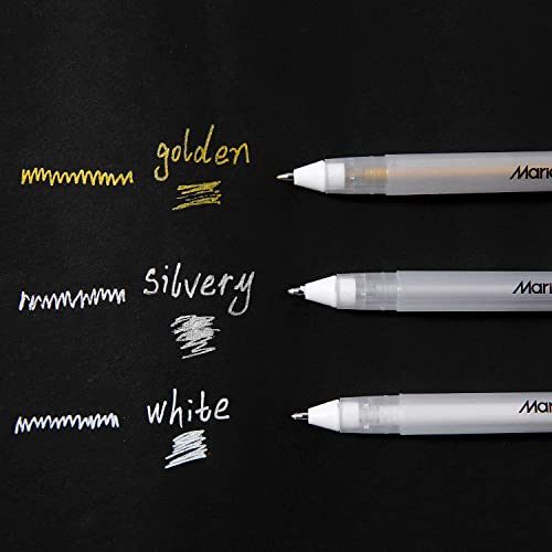 RVOGJP 3 Colors Gel Pen Set - White, Gold and Silver Gel Ink Pens for Black Paper Drawing, Sketching, Illustration, Card Making, Bullet Journaling, Pack of 3 - color: Multicolor