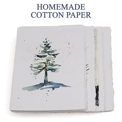 WANDERINGS Handmade Deckle Edge Blank Greeting Cards & Envelopes – Sympathy, Memorial & Thank You Cards – 300 GSM Cotton Paper – 20 Cards (4 Designs) – 5x7 Artisan Cards - color: Northern Art