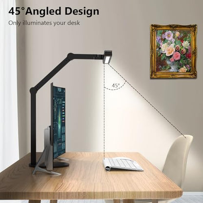 Architect Desk Lamp with Atmosphere Lighting, Adjustable Led Desk Light for Home Office with Base, 24W Bright Auto Dimming Table Light with Rotatable Swing Arm for Workbench Computer - color: Black